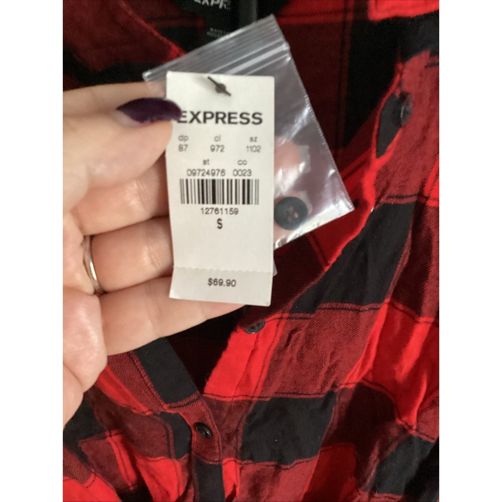 NWT‎ Express Women Plaid SZ S/P Red And Black Tie In Front Cute - Picture 4 of 8